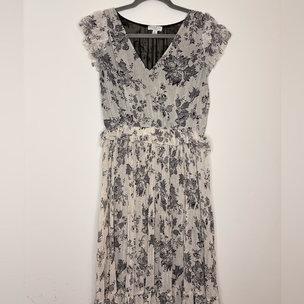 Current Air Black and Gray Floral Maxi Dress Sliver Shimmer Size Medium